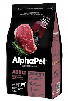 Сухой корм для собак AlphPet Superpremium для крупных собак с говядиной и потрошками