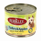 Влажный корм для собак BERKLEY конс. индейка с яблоками №3 200гр (БЕРКЛИ)